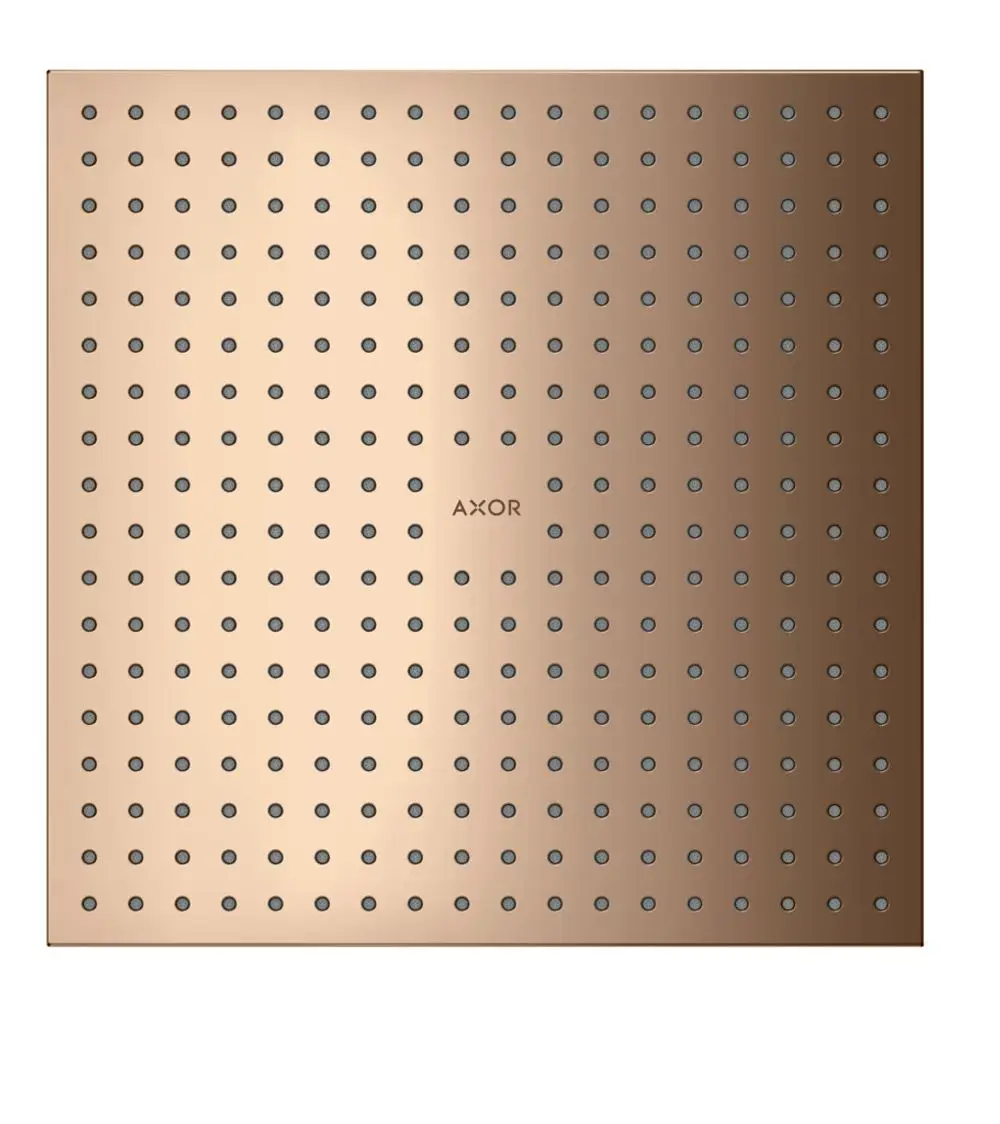 Kopfbrause von AXOR mit einer glatten, polierten Oberfläche in Roségold und mehreren Düsenlöchern für gleichmäßigen Wasserfluss.